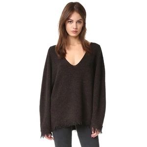 Free People Irresistible V-Neck Wool Linen Mix Dark Multicolor Pullover Sweater